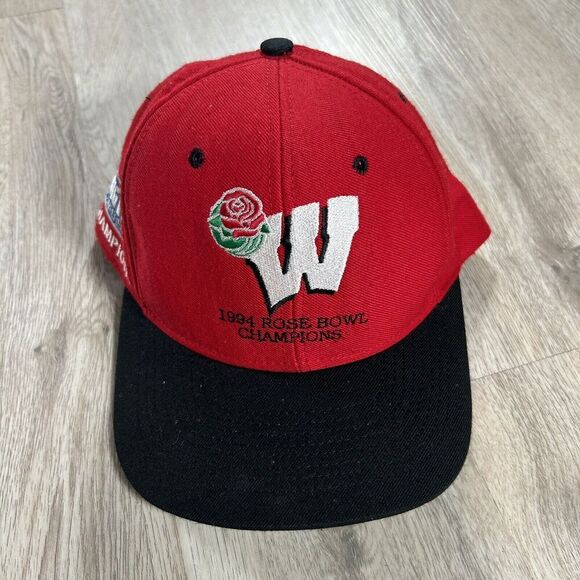 Vintage 1994 Wisconsin Badgers Hat Snapback Football Nutmeg Rose Bowl Red Wool - Picture 1 of 8
